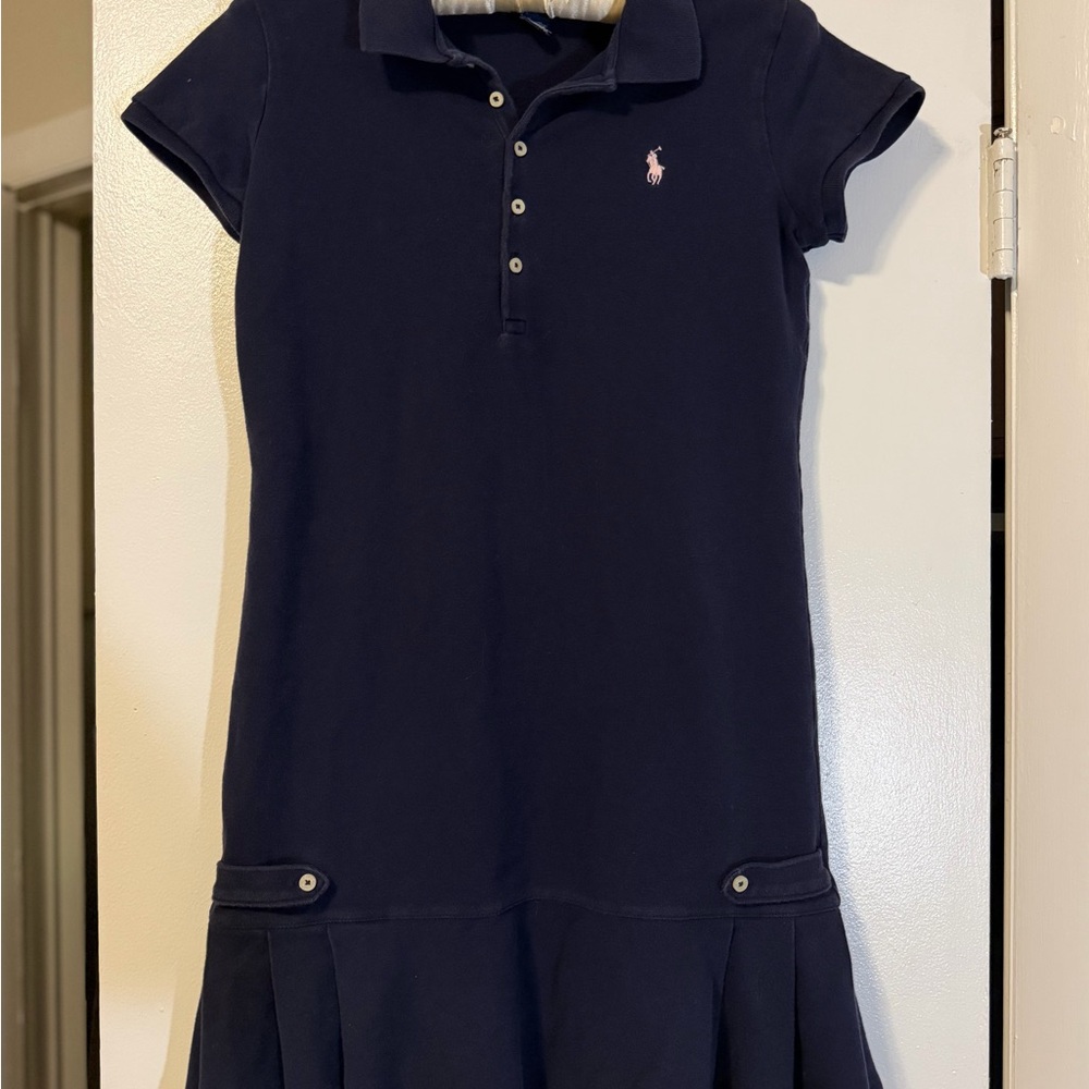 Ralph Lauren Girls XL (16) Navy Polo Dress Pleated Hem Preppy Classic